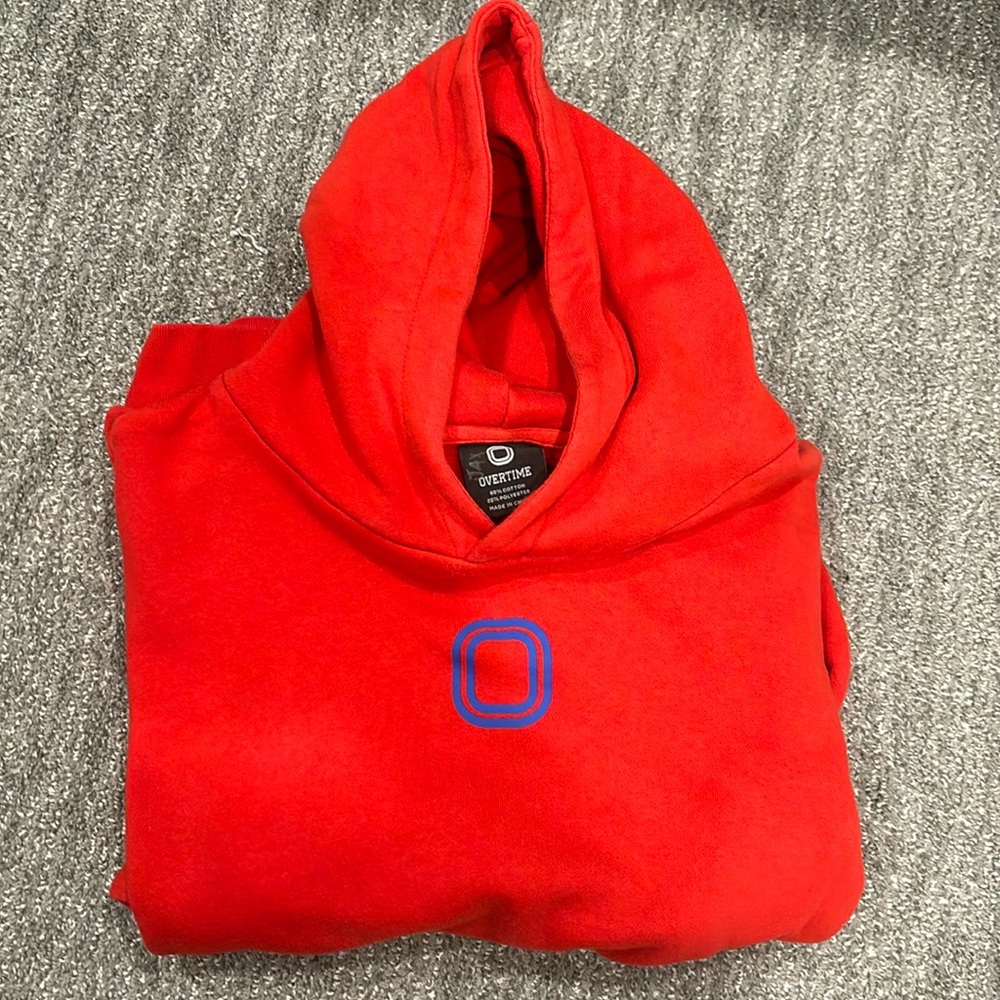 Overtime kids classic hoodie, youth xl, red, gently used